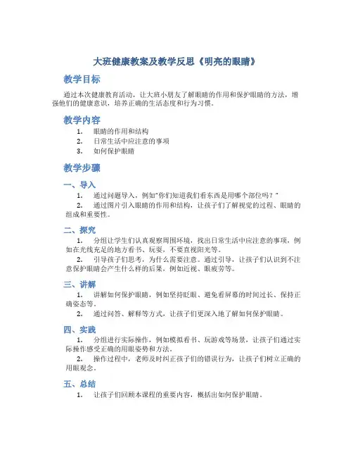 大班健康教案及教学反思《明亮的眼睛》