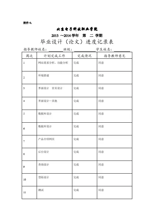 毕业设计(论文)进度记录表