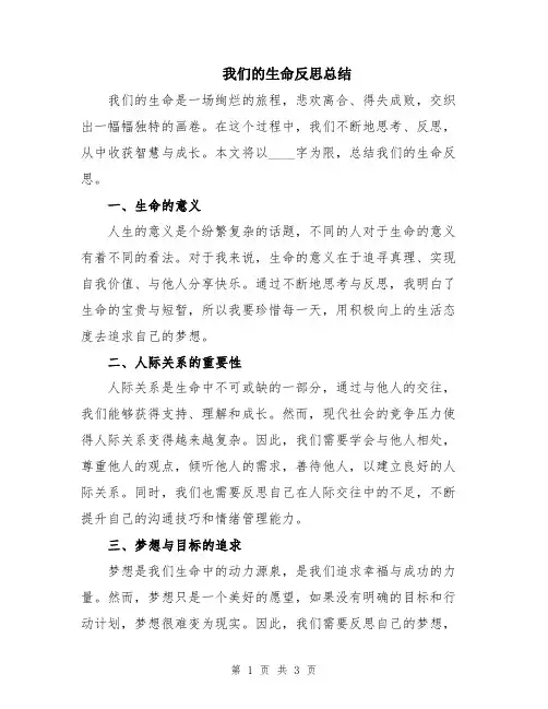 我们的生命反思总结