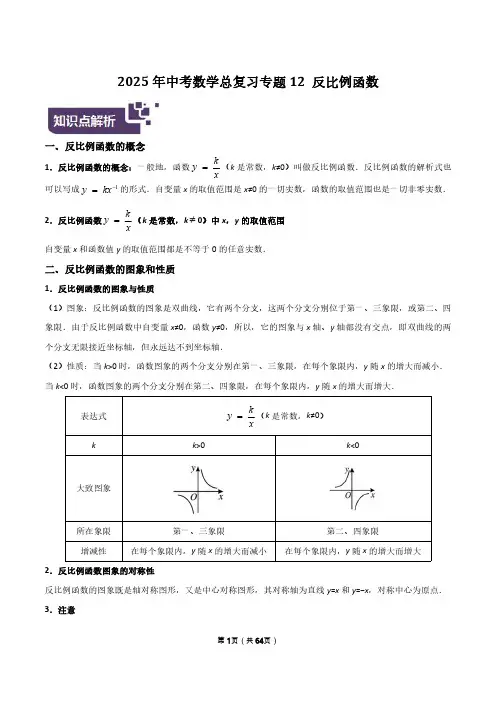 2025年中考数学总复习专题12 反比例函数(附答案解析)