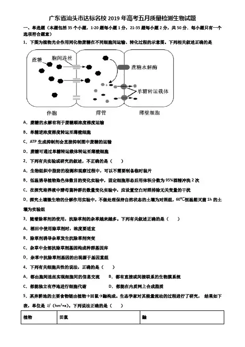 广东省汕头市达标名校2019年高考五月质量检测生物试题含解析