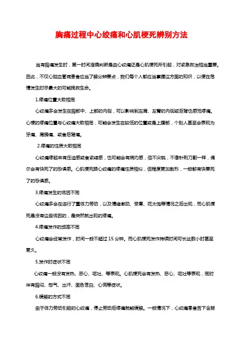 胸痛过程中心绞痛和心肌梗死辨别方法