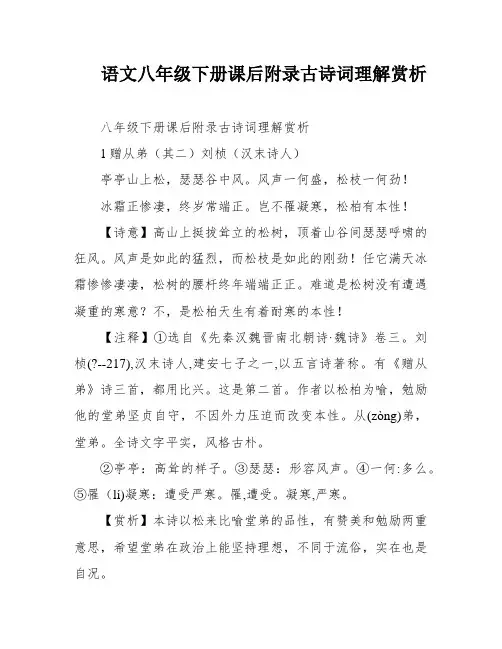 语文八年级下册课后附录古诗词理解赏析