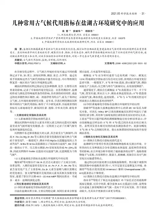 几种常用古气候代用指标在盐湖古环境研究中的应用