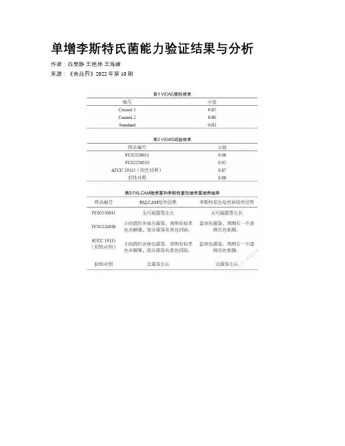 单增李斯特氏菌能力验证结果与分析
