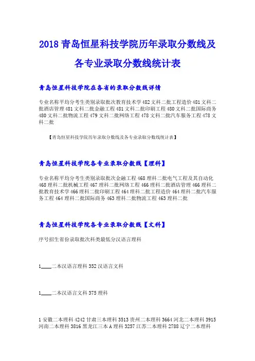 青岛恒星科技学院历年录取分数线及各专业录取分数线统计表