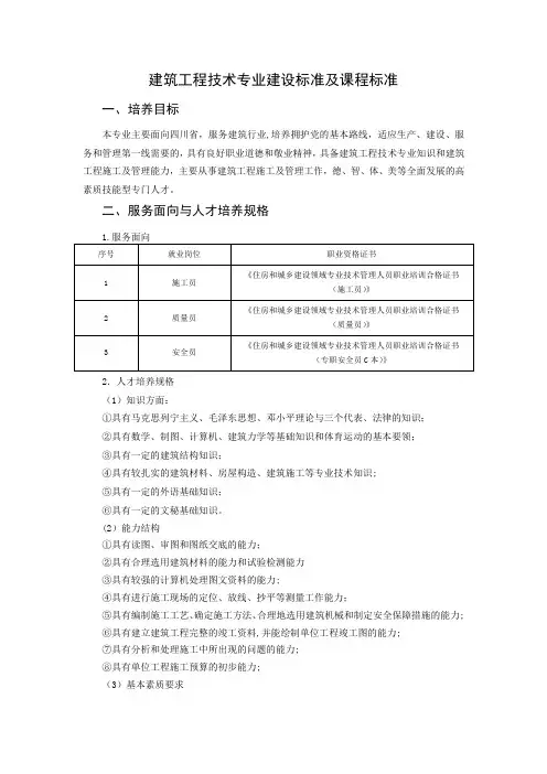 建筑工程技术专业建设标准及课程标准