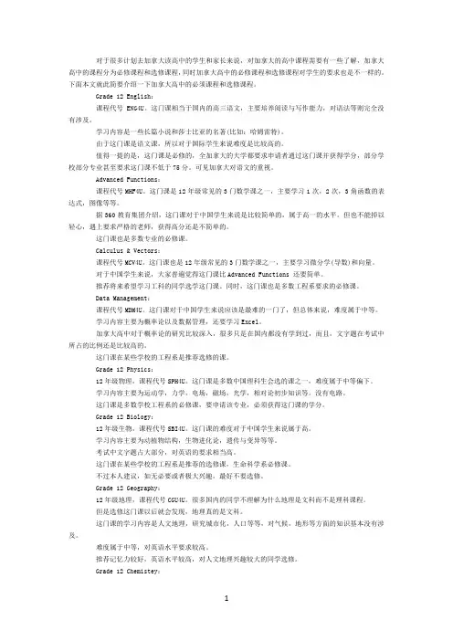 加拿大高中必修课