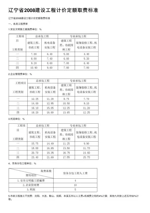 辽宁省2008建设工程计价定额取费标准