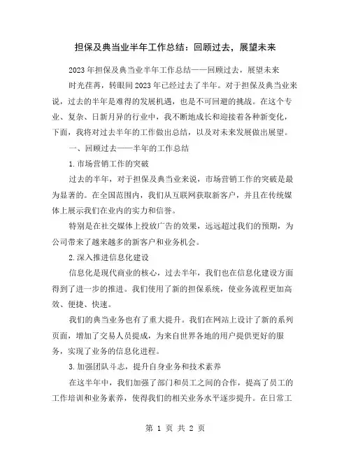 担保及典当业半年工作总结：回顾过去,展望未来