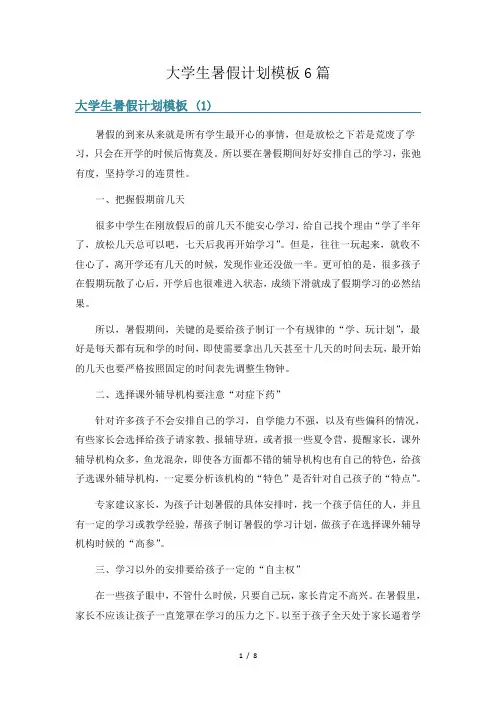 大学生暑假计划模板6篇
