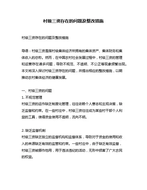 村级三资存在的问题及整改措施