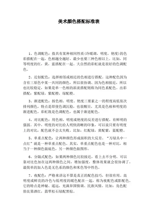 美术颜色搭配标准表
