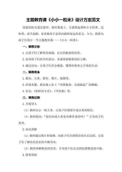 主题教育课《小小一粒米》设计方案范文