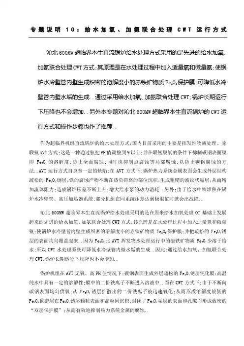 给水加氧加氨联合处理CWT运行方式