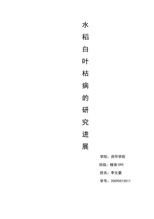 水稻白叶枯病是一种世界性的重要细菌病害