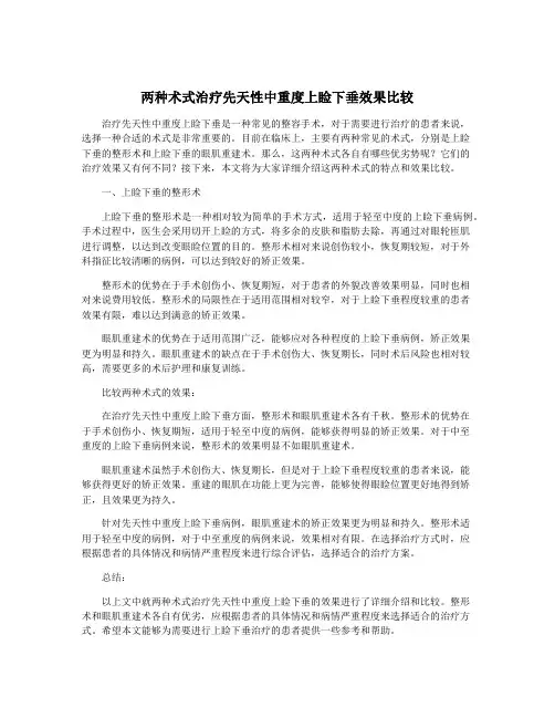 两种术式治疗先天性中重度上睑下垂效果比较