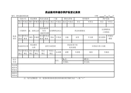 药品陈列和储存养护检查记录表