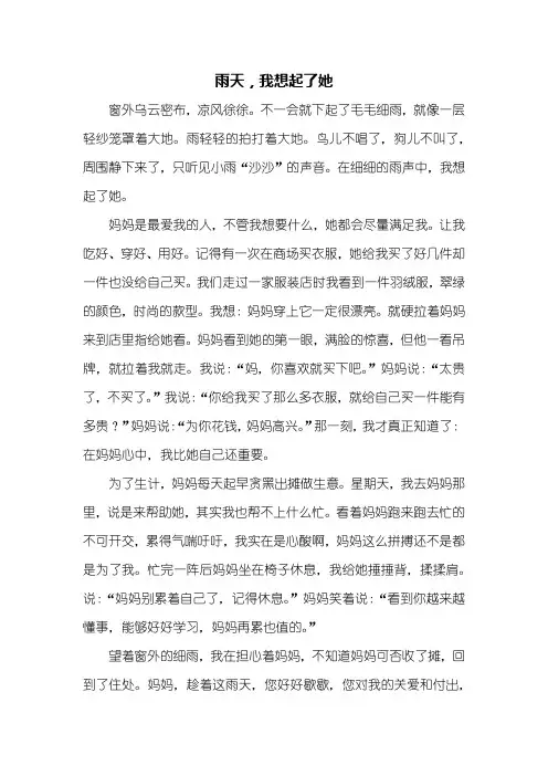 初三作文：雨天我想起了作文600字