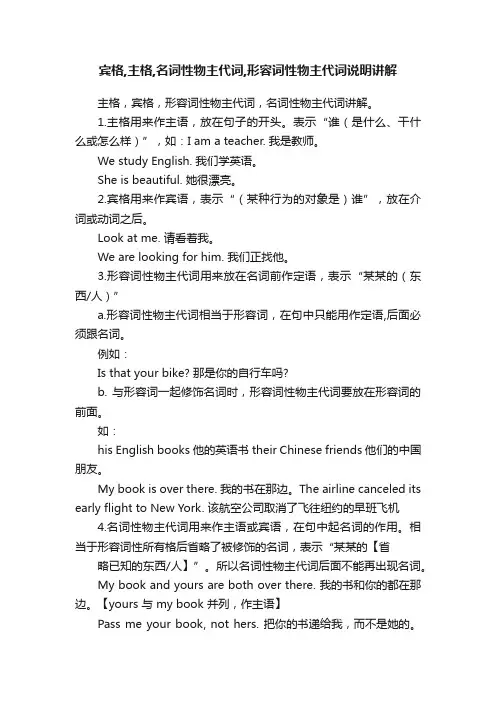 宾格,主格,名词性物主代词,形容词性物主代词说明讲解