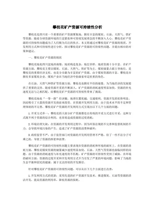 攀枝花矿产资源可持续性分析