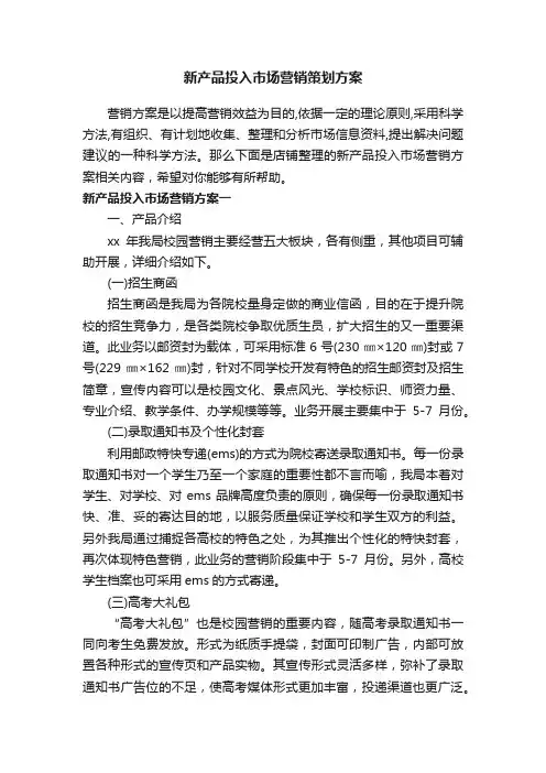 新产品投入市场营销策划方案