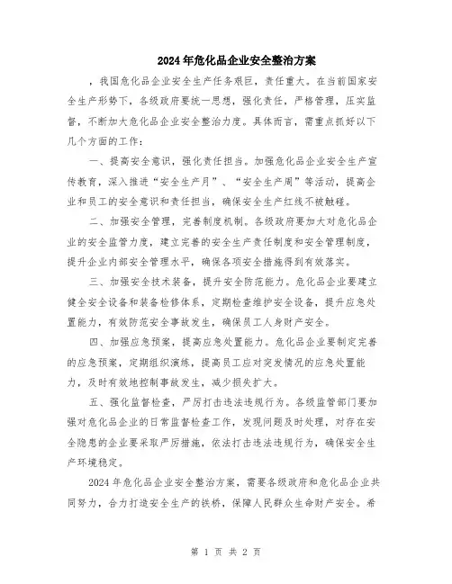 2024年危化品企业安全整治方案