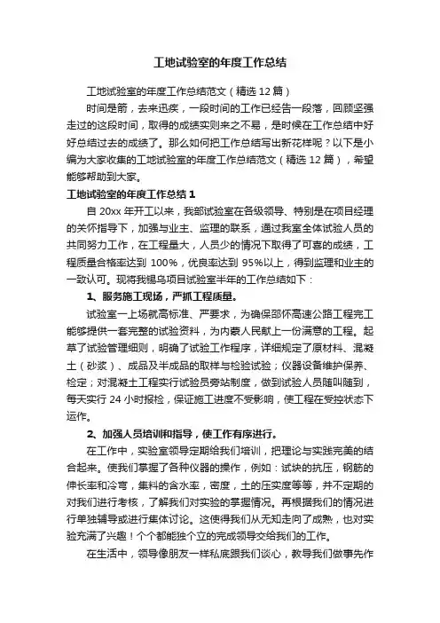 工地试验室的年度工作总结范文（精选12篇）