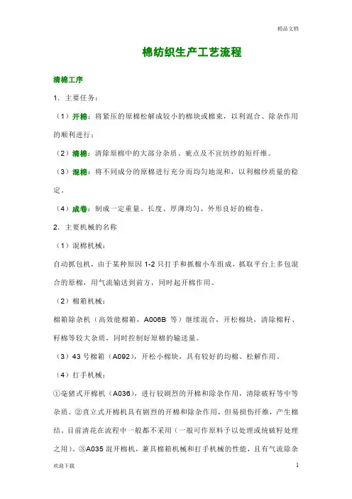棉纺织生产工艺流程