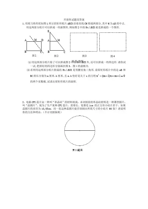 初中数学 开放性试题及答案