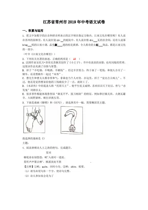 2019年江苏省常州市中考语文试题有解析