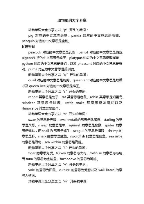 动物单词大全分享