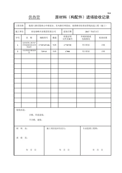 管材进场验收记录表