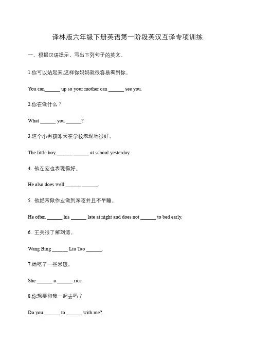 小考专项复习英汉互译 (译林版附答案)