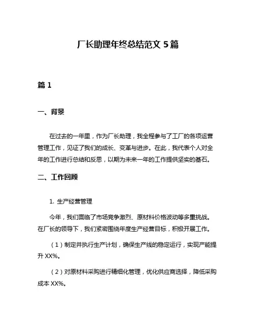 厂长助理年终总结范文5篇