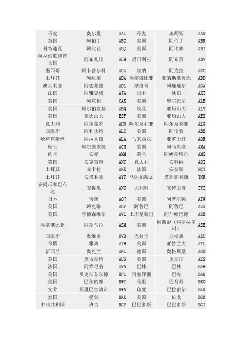 世界各地三字代码表