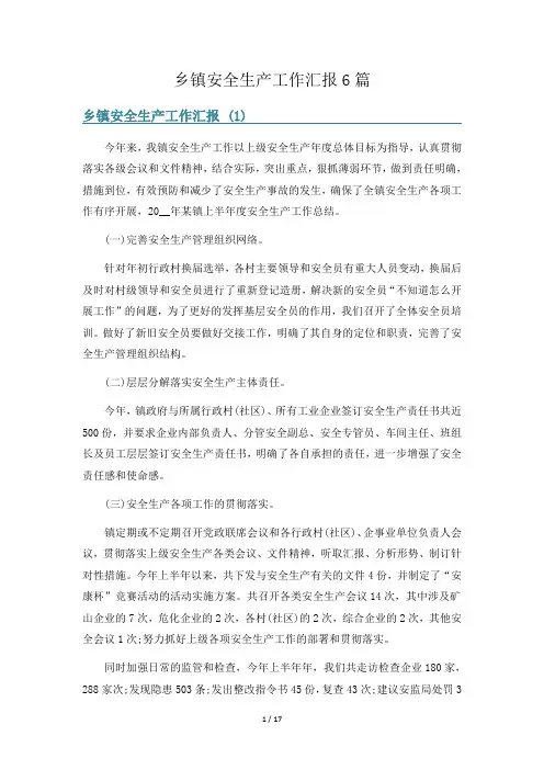 乡镇安全生产工作汇报6篇