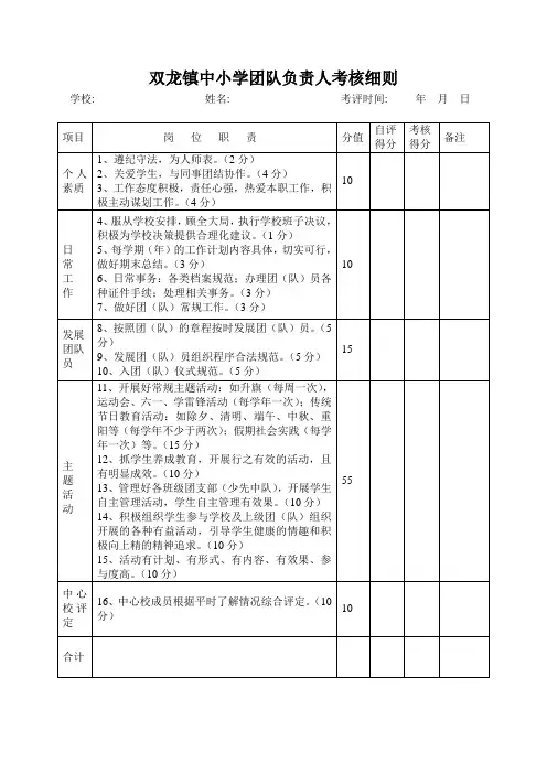 团支部书记(少先队大队辅导员)工作职责及考核办法