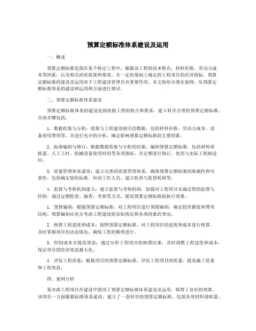 预算定额标准体系建设及运用