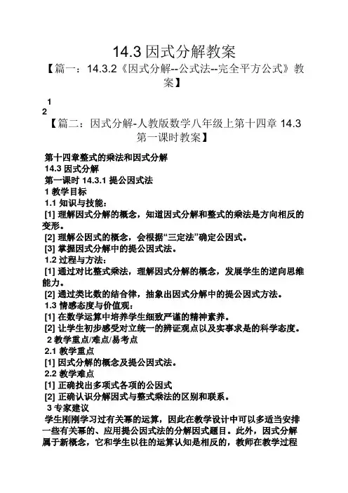 14.3因式分解教案