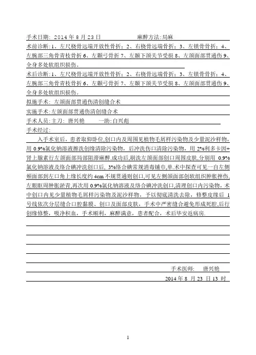 外科清创手术记录模板