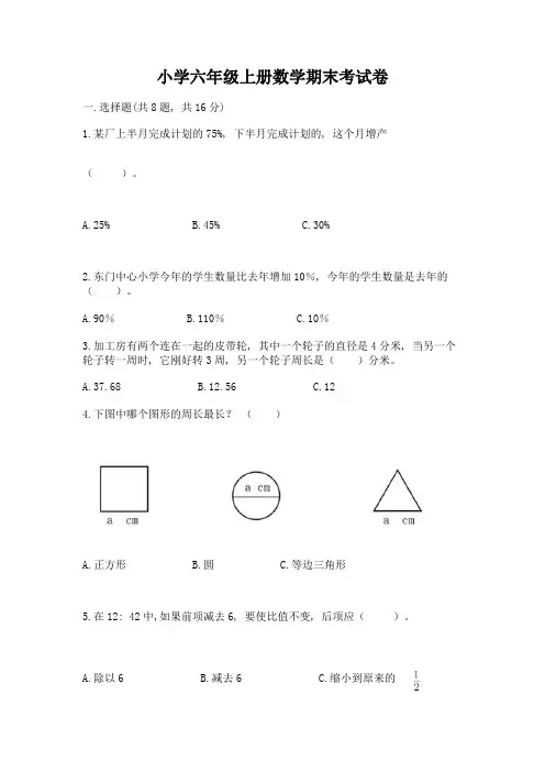 小学六年级上册数学期末考试卷含答案(新)