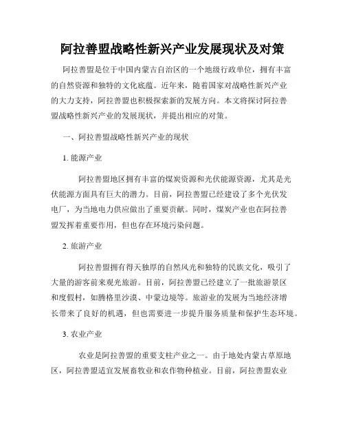 阿拉善盟战略性新兴产业发展现状及对策