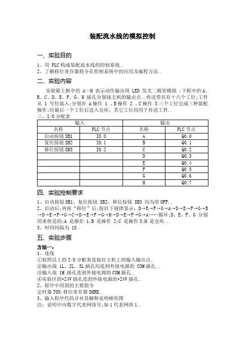 PLC四组抢答器和装配流水线实验报告