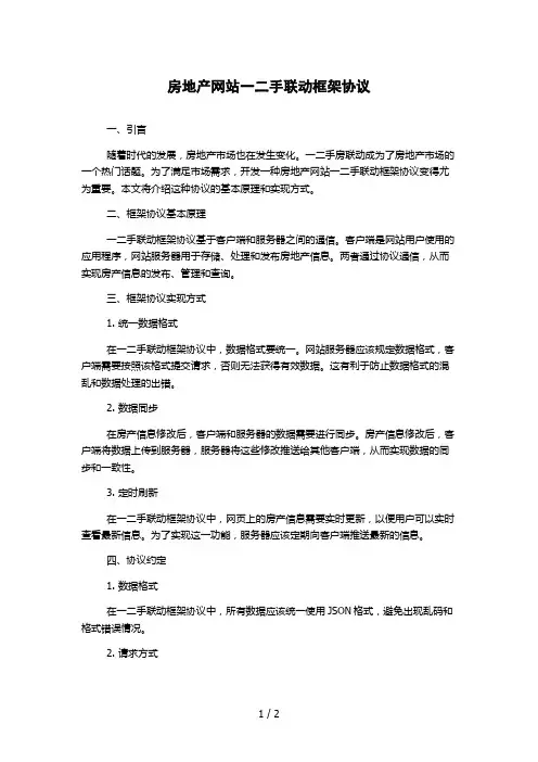 房地产网站一二手联动框架协议