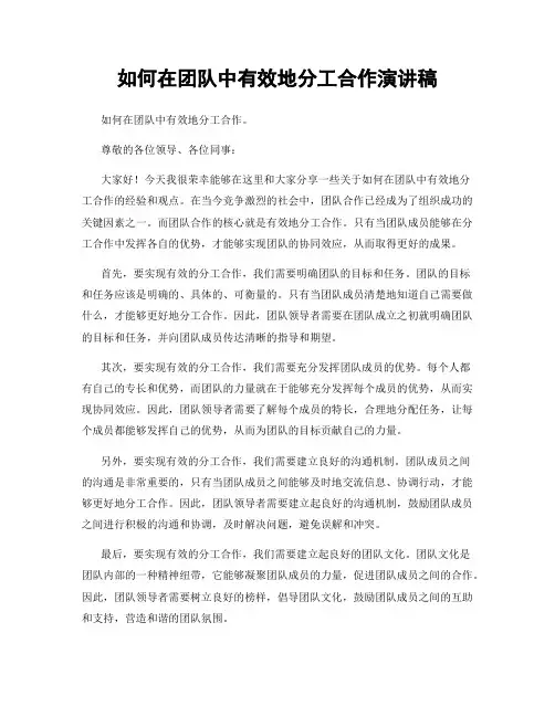 如何在团队中有效地分工合作演讲稿