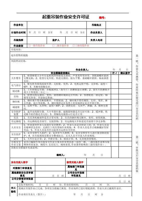 起重吊装作业安全许可证