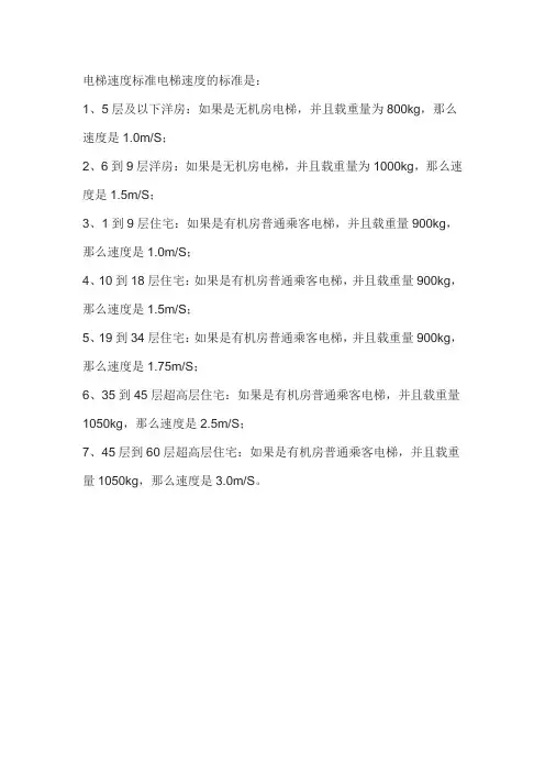 1000kg电梯速度标准