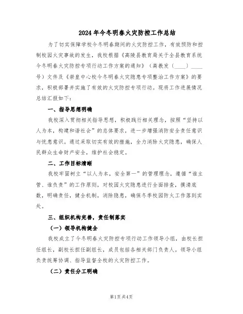 2024年今冬明春火灾防控工作总结（二篇）
