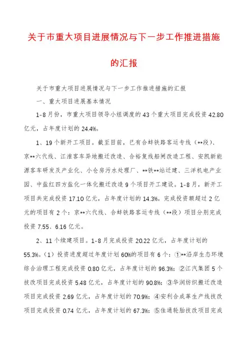 关于市重大项目进展情况与下一步工作推进措施的汇报